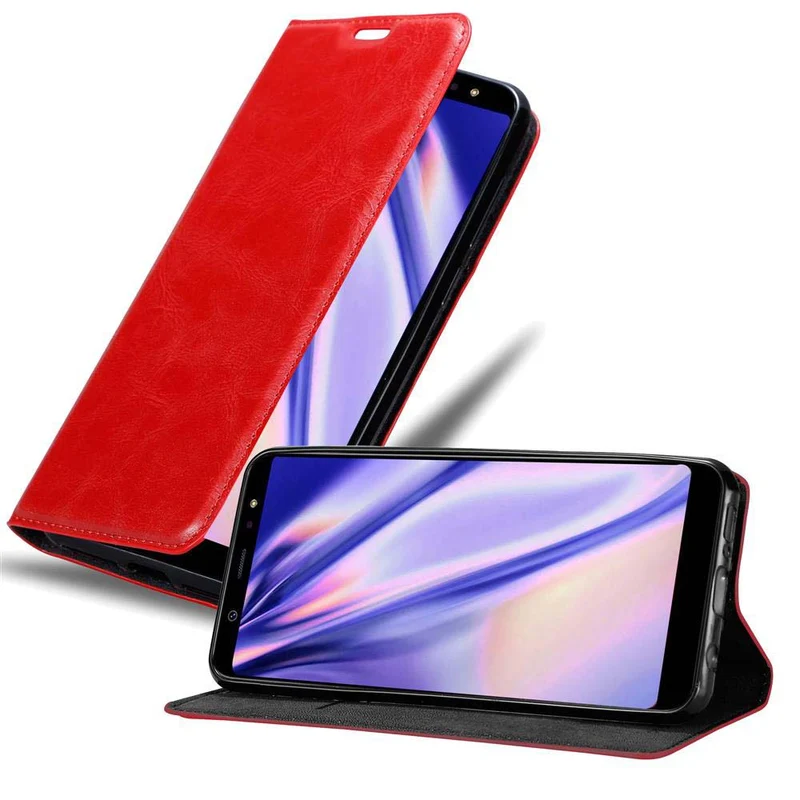 Cadorabo Hülle kompatibel mit Samsung Galaxy A6 PLUS 2018 Schutzhülle mit Magnetverschluss, Standfunktion und Kartenfach