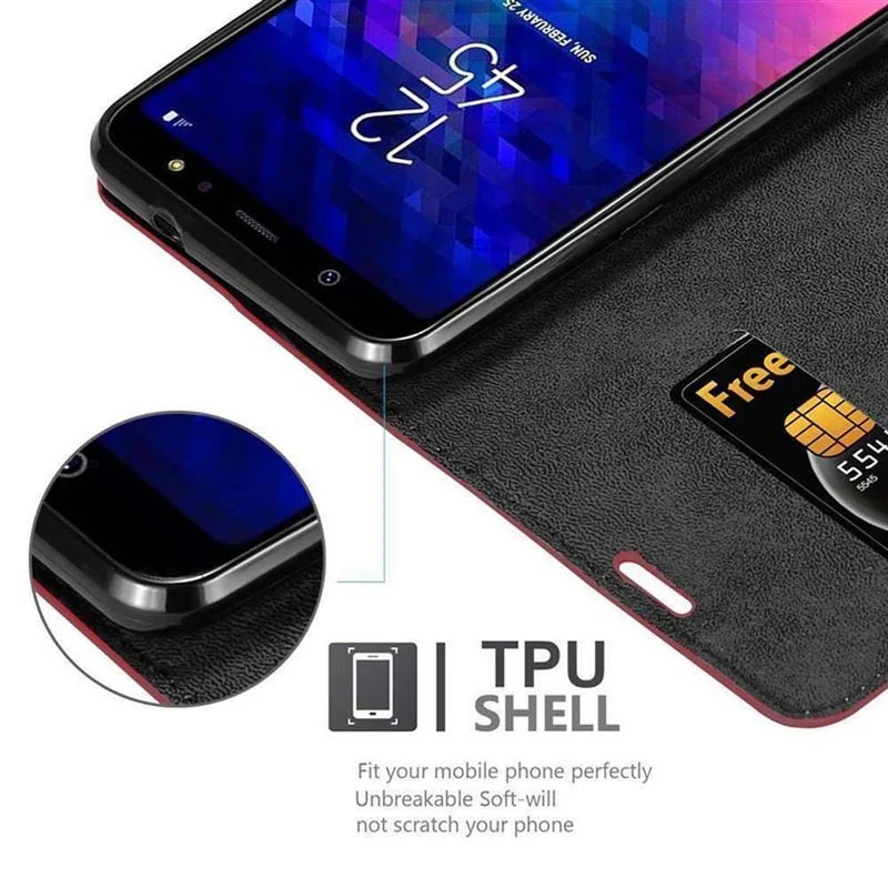 Cadorabo Hülle kompatibel mit Samsung Galaxy A6 PLUS 2018 Schutzhülle mit Magnetverschluss, Standfunktion und Kartenfach