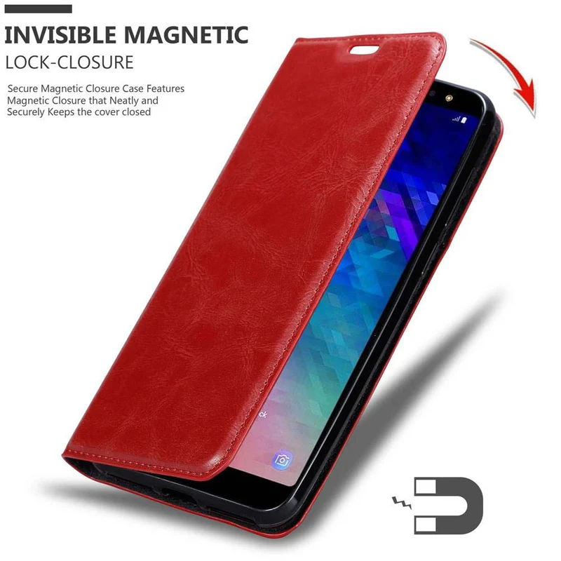 Cadorabo Hülle kompatibel mit Samsung Galaxy A6 PLUS 2018 Schutzhülle mit Magnetverschluss, Standfunktion und Kartenfach