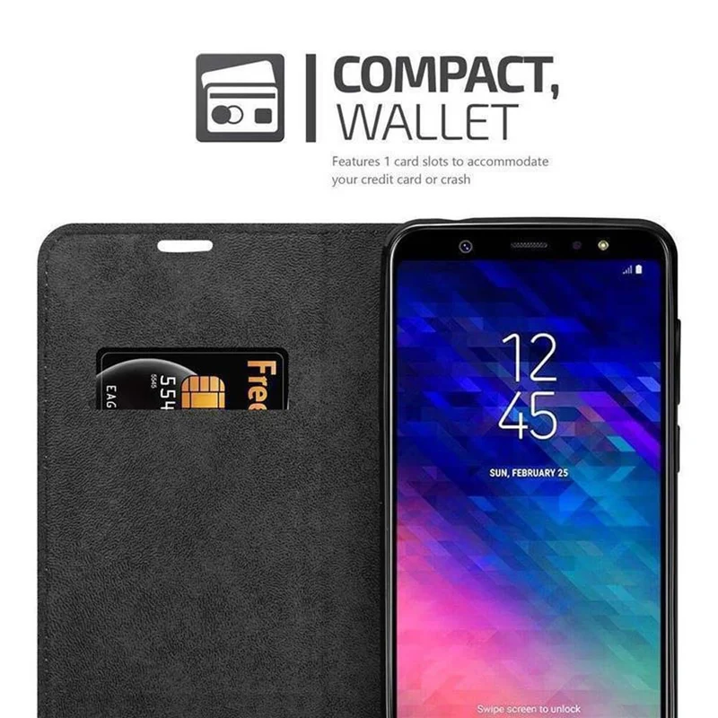 Cadorabo Hülle kompatibel mit Samsung Galaxy A6 PLUS 2018 Schutzhülle mit Magnetverschluss, Standfunktion und Kartenfach