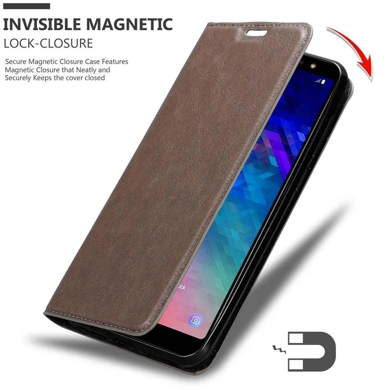 Cadorabo Hülle kompatibel mit Samsung Galaxy A6 PLUS 2018 Schutzhülle mit Magnetverschluss, Standfunktion und Kartenfach