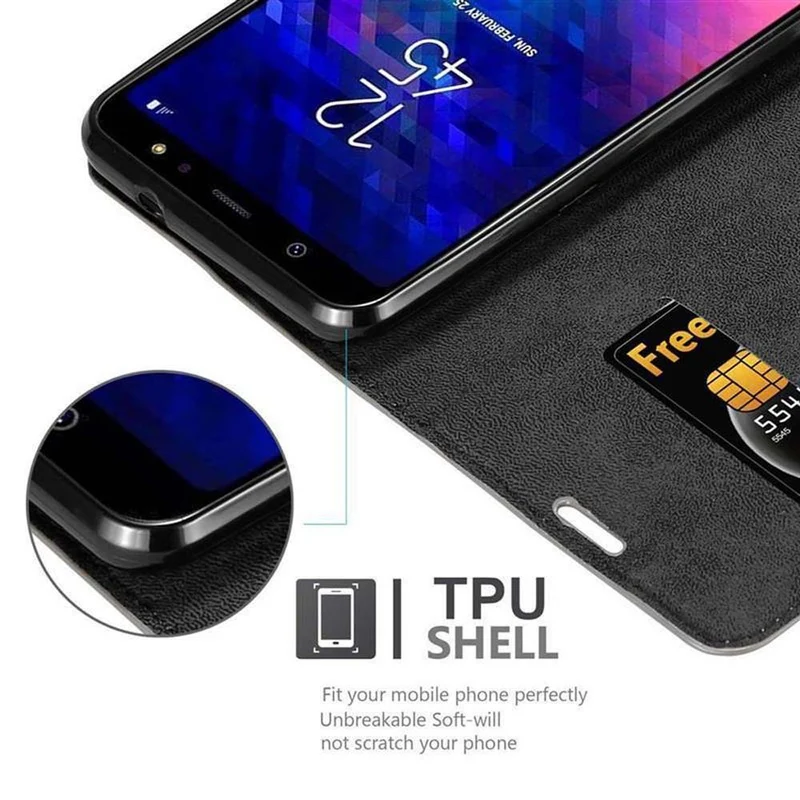 Cadorabo Hülle kompatibel mit Samsung Galaxy A6 PLUS 2018 Schutzhülle mit Magnetverschluss, Standfunktion und Kartenfach