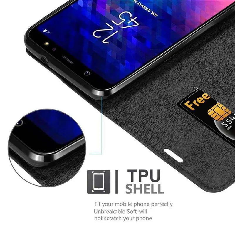 Cadorabo Hülle kompatibel mit Samsung Galaxy A6 PLUS 2018 Schutzhülle mit Magnetverschluss, Standfunktion und Kartenfach
