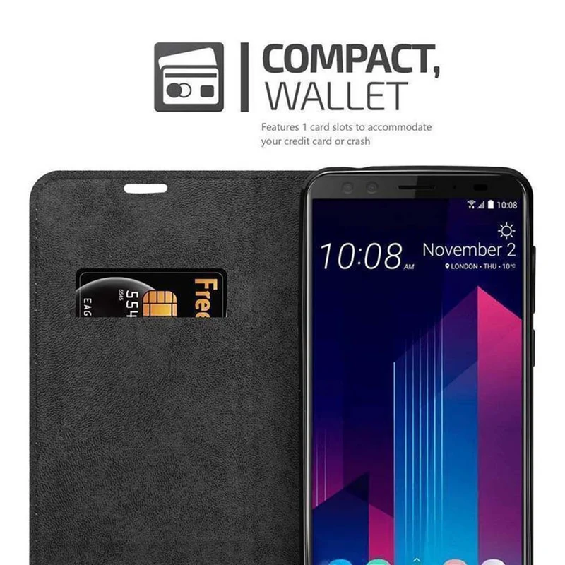 Cadorabo Hülle kompatibel mit HTC U12 PLUS Schutzhülle mit Magnetverschluss, Standfunktion und Kartenfach