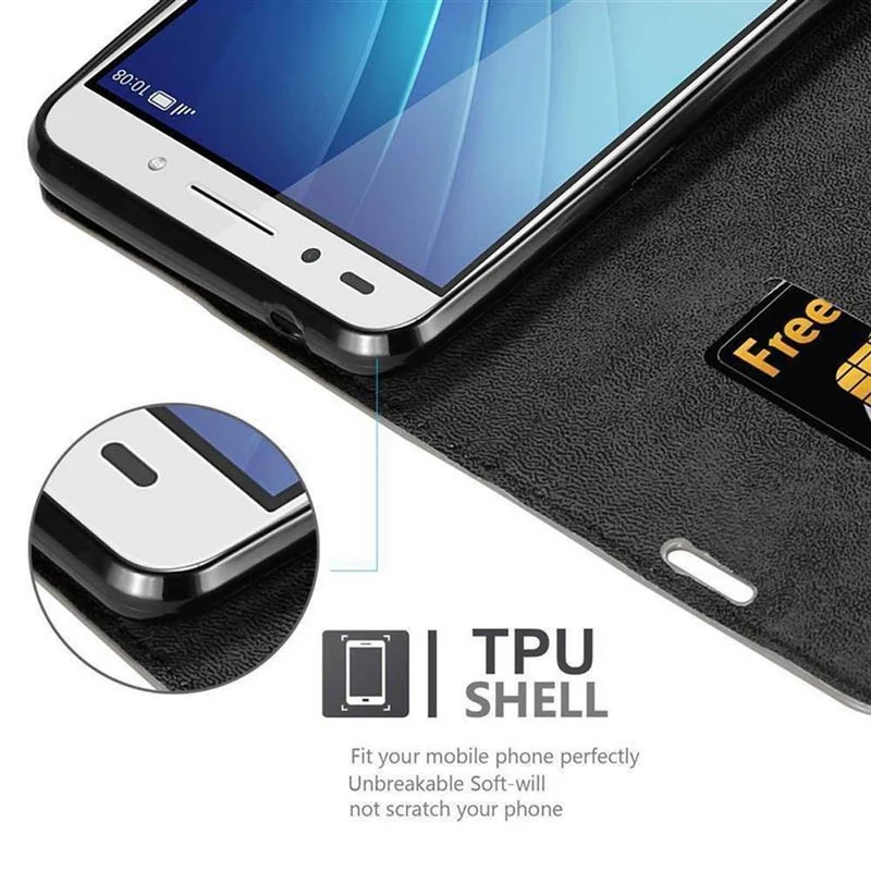 Cadorabo Hülle kompatibel mit Honor 7 Schutzhülle mit Magnetverschluss, Standfunktion und Kartenfach