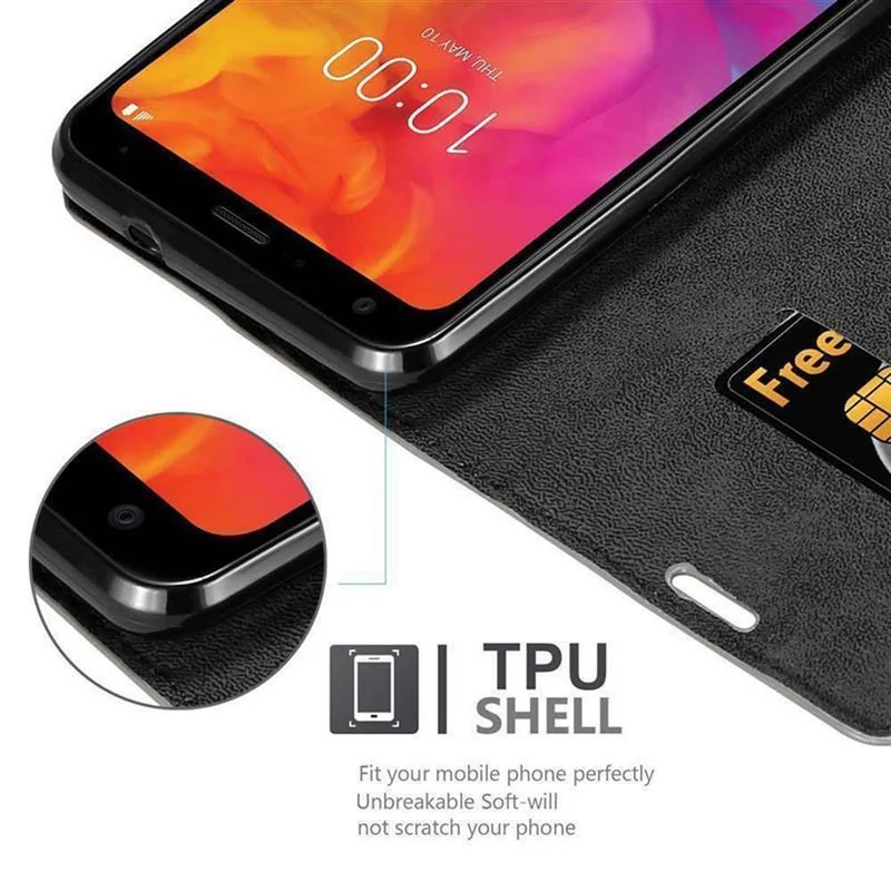 Cadorabo Hülle kompatibel mit LG Q7 / Q7a / Q7+ Schutzhülle mit Magnetverschluss, Standfunktion und Kartenfach