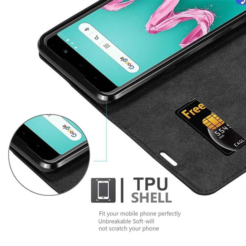 Cadorabo Hülle kompatibel mit WIKO LENNY 5 Schutzhülle mit Magnetverschluss, Standfunktion und Kartenfach