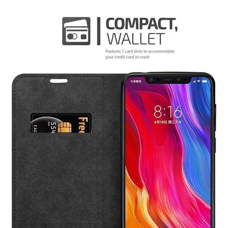 Cadorabo Hülle kompatibel mit Xiaomi Mi 8 Schutzhülle mit Magnetverschluss, Standfunktion und Kartenfach