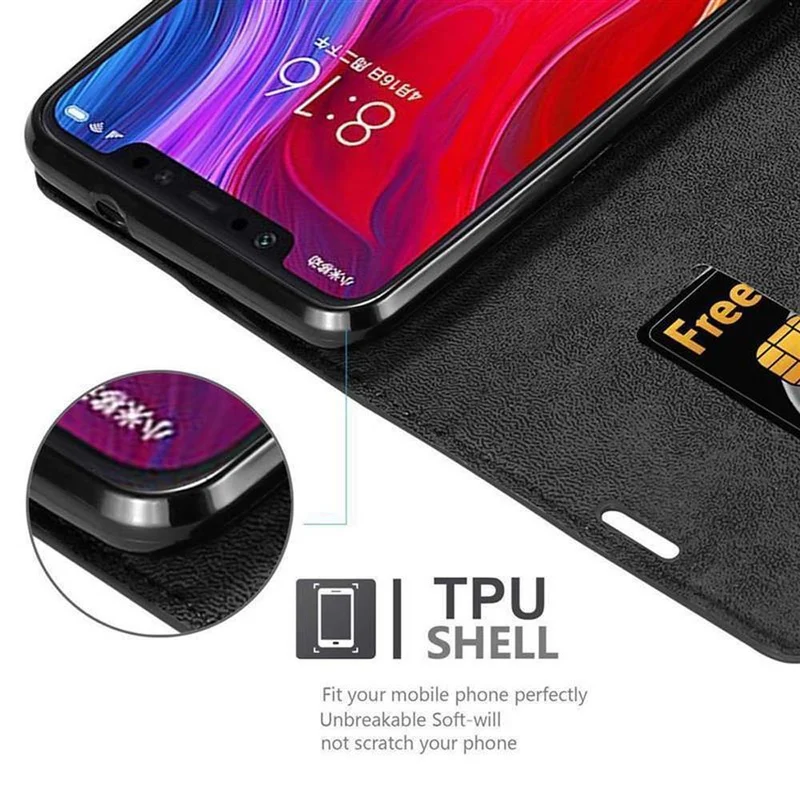 Cadorabo Hülle kompatibel mit Xiaomi Mi 8 Schutzhülle mit Magnetverschluss, Standfunktion und Kartenfach