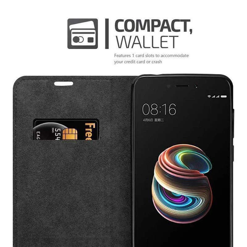 Cadorabo Hülle kompatibel mit Xiaomi RedMi 5A Schutzhülle mit Magnetverschluss, Standfunktion und Kartenfach