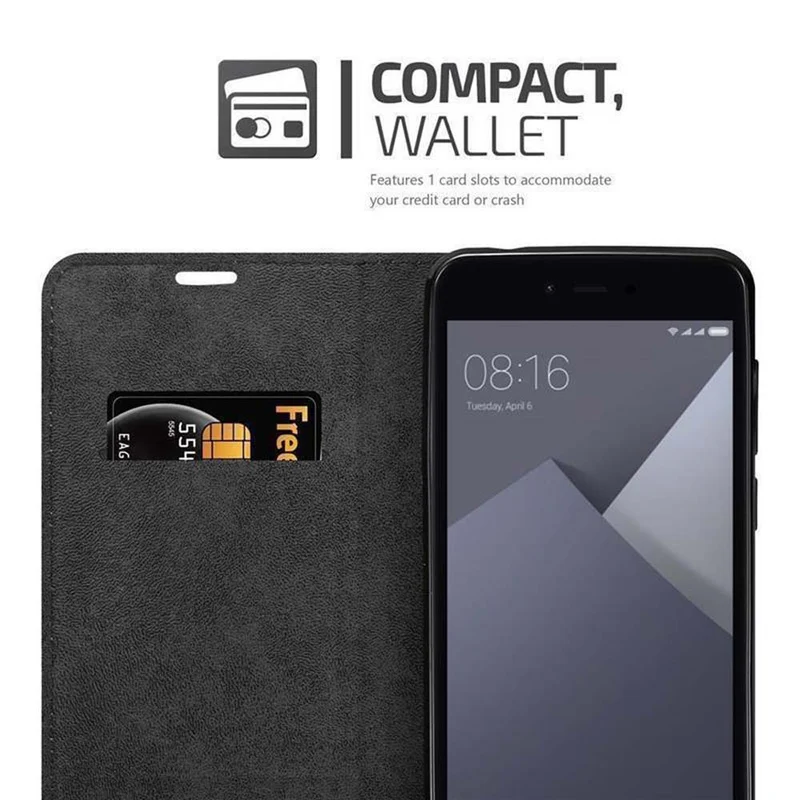 Cadorabo Hülle kompatibel mit Xiaomi RedMi NOTE 5A Schutzhülle mit Magnetverschluss, Standfunktion und Kartenfach