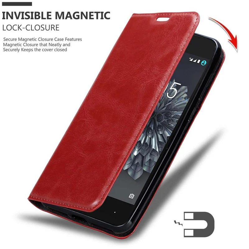 Cadorabo Hülle kompatibel mit BQ Aquaris X5 Schutzhülle mit Magnetverschluss, Standfunktion und Kartenfach
