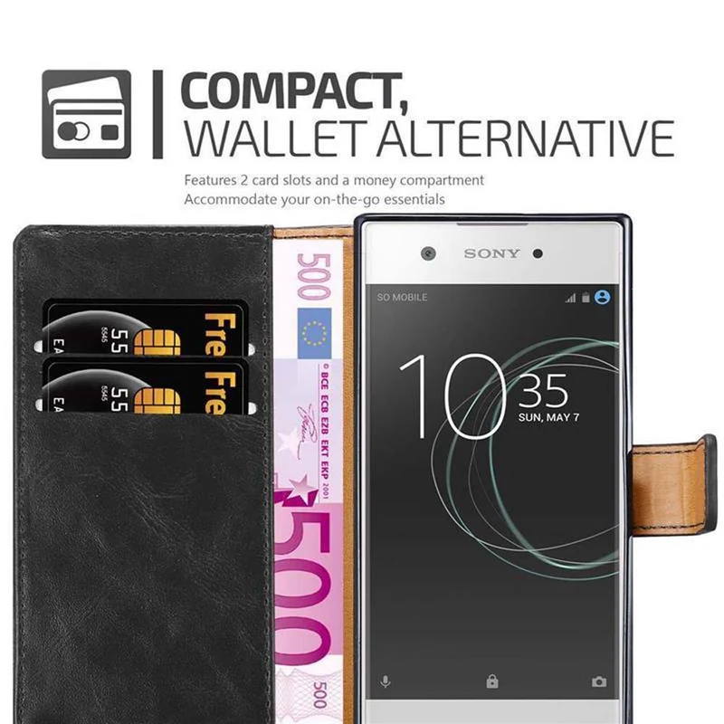 Cadorabo Hülle kompatibel mit Sony Xperia XA1 Schutzhülle mit Magnetverschluss, Standfunktion und Kartenfach