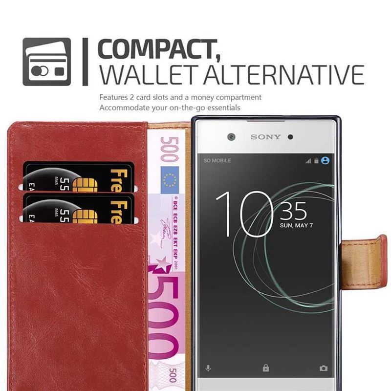 Cadorabo Hülle kompatibel mit Sony Xperia XA1 Schutzhülle mit Magnetverschluss, Standfunktion und Kartenfach
