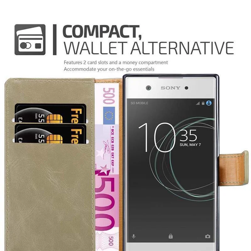 Cadorabo Hülle kompatibel mit Sony Xperia XA1 Schutzhülle mit Magnetverschluss, Standfunktion und Kartenfach