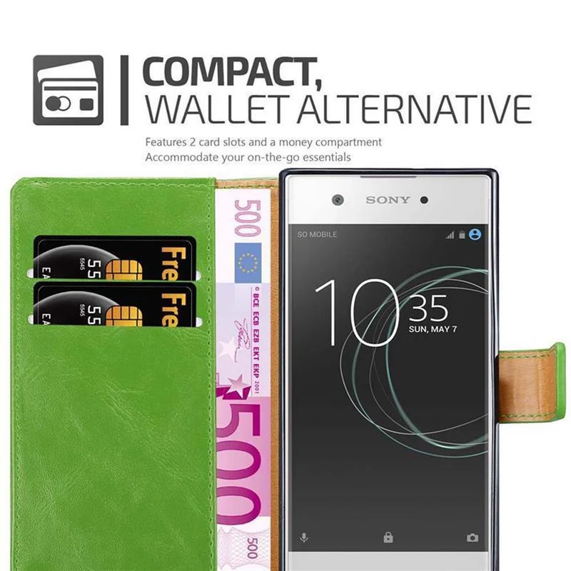Cadorabo Hülle kompatibel mit Sony Xperia XA1 Schutzhülle mit Magnetverschluss, Standfunktion und Kartenfach