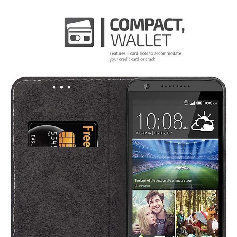 Cadorabo Hülle kompatibel mit HTC Desire 820 Schutzhülle mit Magnetverschluss, Standfunktion und Kartenfach