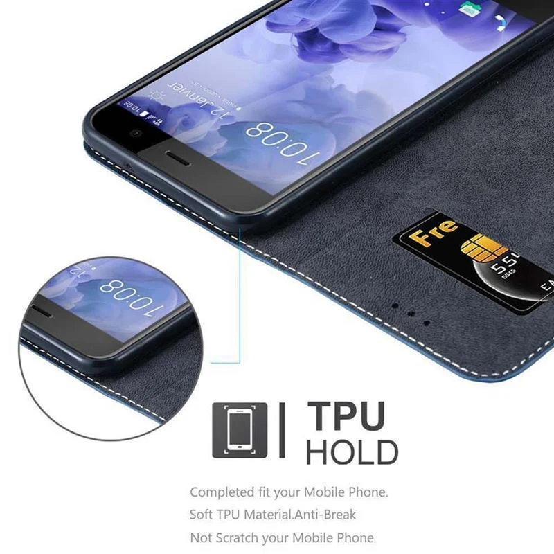 Cadorabo Hülle kompatibel mit HTC U PLAY Schutzhülle mit Magnetverschluss, Standfunktion und Kartenfach