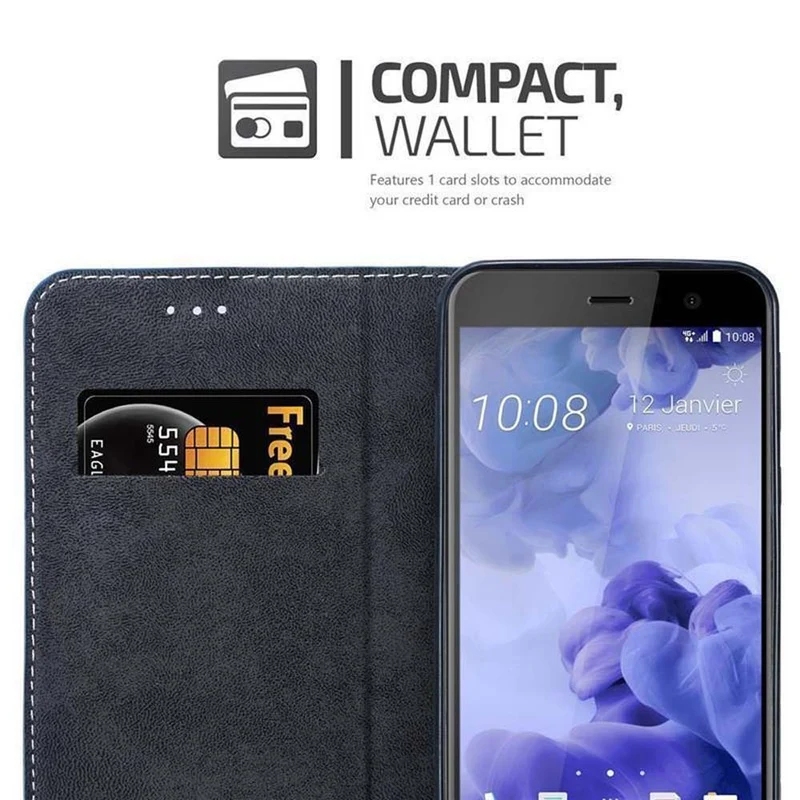 Cadorabo Hülle kompatibel mit HTC U PLAY Schutzhülle mit Magnetverschluss, Standfunktion und Kartenfach