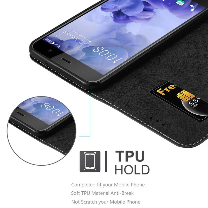 Cadorabo Hülle kompatibel mit HTC U PLAY Schutzhülle mit Magnetverschluss, Standfunktion und Kartenfach