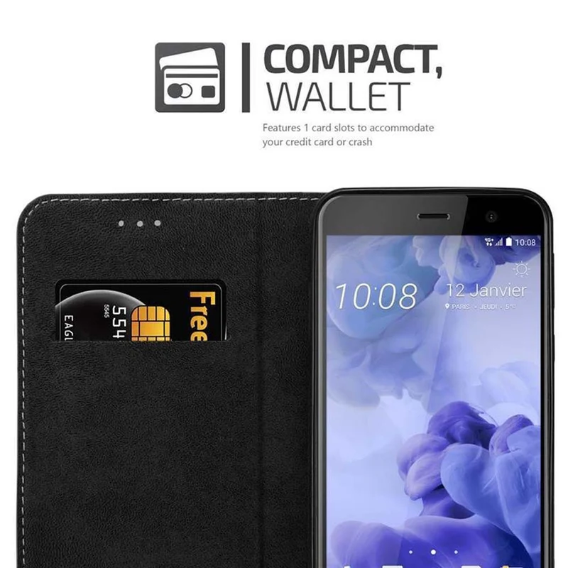 Cadorabo Hülle kompatibel mit HTC U PLAY Schutzhülle mit Magnetverschluss, Standfunktion und Kartenfach