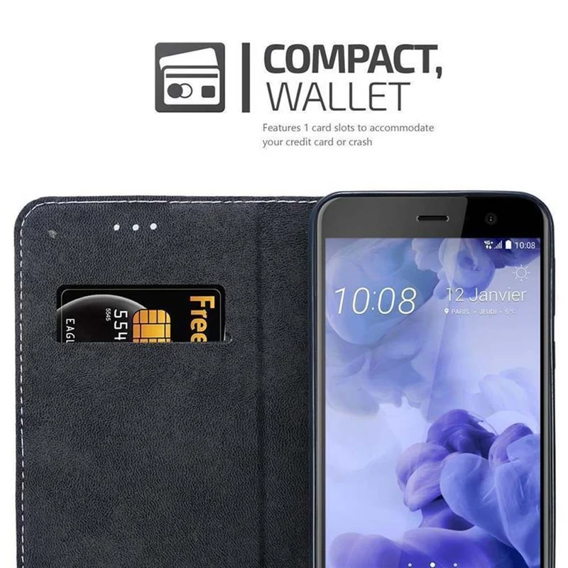 Cadorabo Hülle kompatibel mit HTC U PLAY Schutzhülle mit Magnetverschluss, Standfunktion und Kartenfach