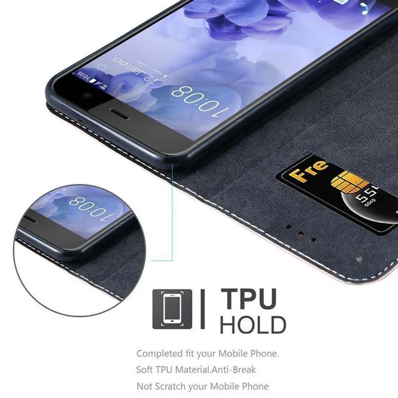 Cadorabo Hülle kompatibel mit HTC U PLAY Schutzhülle mit Magnetverschluss, Standfunktion und Kartenfach