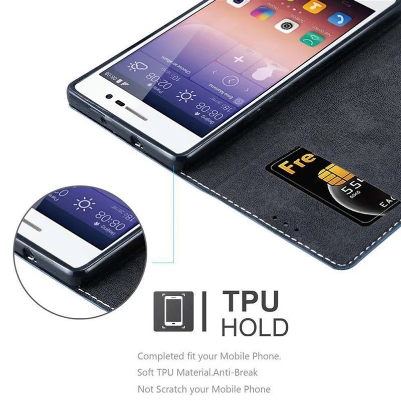 Cadorabo Hülle kompatibel mit Huawei ASCEND P7 Schutzhülle mit Magnetverschluss, Standfunktion und Kartenfach