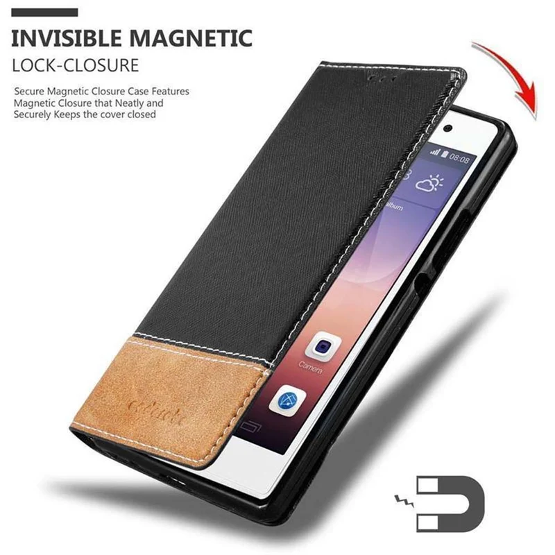 Cadorabo Hülle kompatibel mit Huawei ASCEND P7 Schutzhülle mit Magnetverschluss, Standfunktion und Kartenfach
