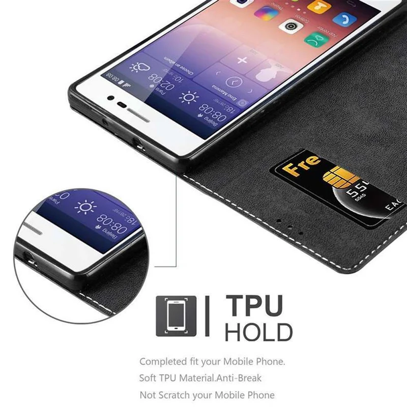 Cadorabo Hülle kompatibel mit Huawei ASCEND P7 Schutzhülle mit Magnetverschluss, Standfunktion und Kartenfach