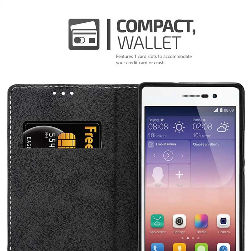 Cadorabo Hülle kompatibel mit Huawei ASCEND P7 Schutzhülle mit Magnetverschluss, Standfunktion und Kartenfach