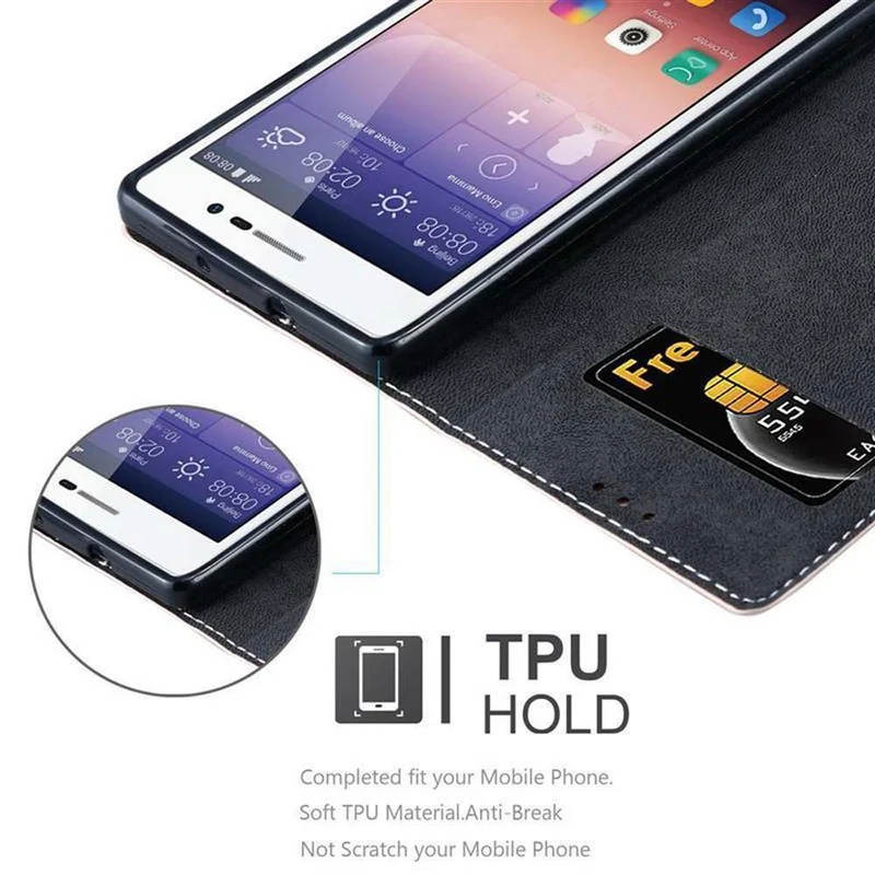 Cadorabo Hülle kompatibel mit Huawei ASCEND P7 Schutzhülle mit Magnetverschluss, Standfunktion und Kartenfach