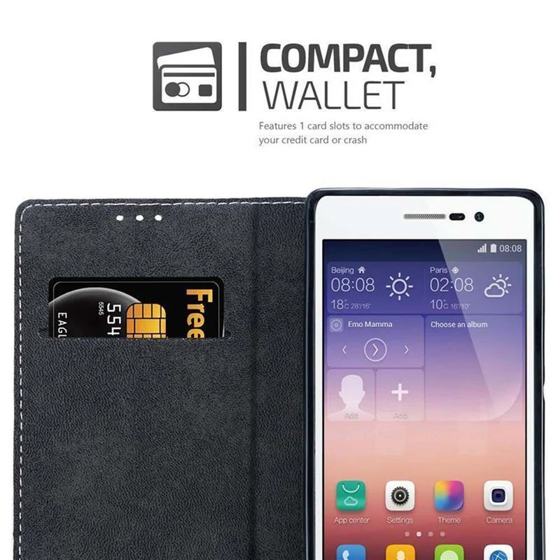 Cadorabo Hülle kompatibel mit Huawei ASCEND P7 Schutzhülle mit Magnetverschluss, Standfunktion und Kartenfach