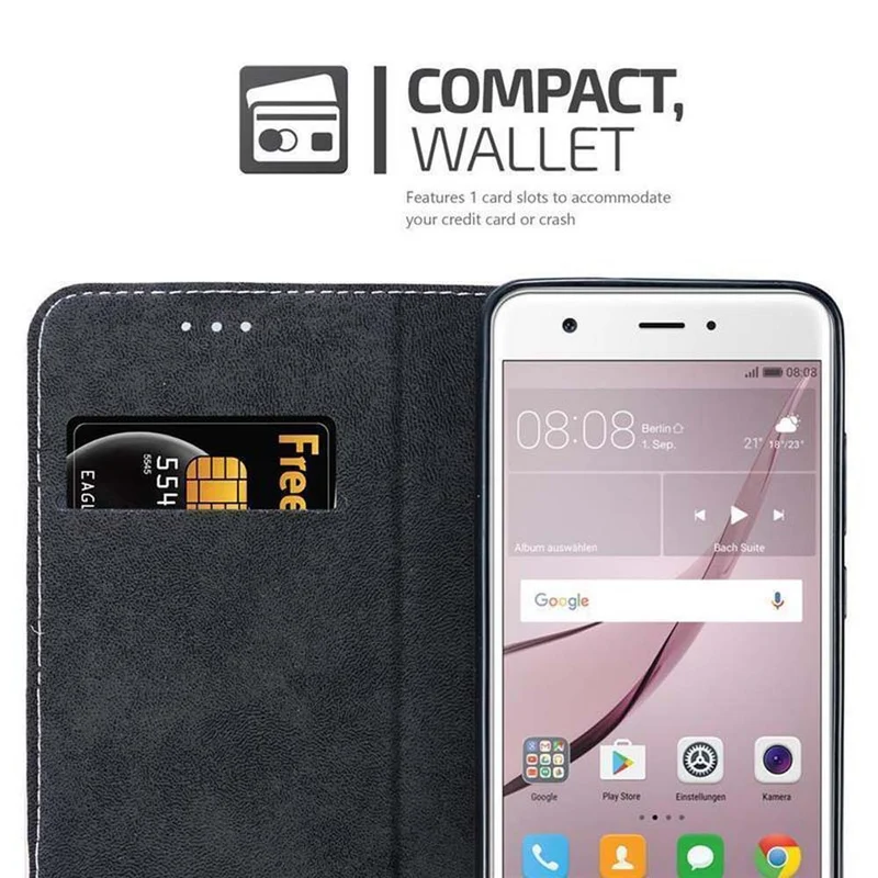 Cadorabo Hülle kompatibel mit Huawei NOVA Schutzhülle mit Magnetverschluss, Standfunktion und Kartenfach