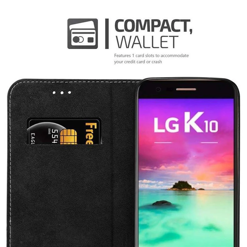 Cadorabo Hülle kompatibel mit LG K10 2017 Schutzhülle mit Magnetverschluss, Standfunktion und Kartenfach
