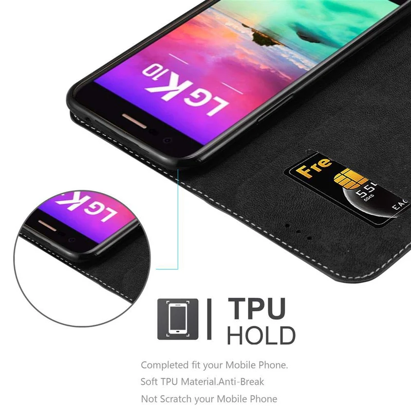 Cadorabo Hülle kompatibel mit LG K10 2017 Schutzhülle mit Magnetverschluss, Standfunktion und Kartenfach