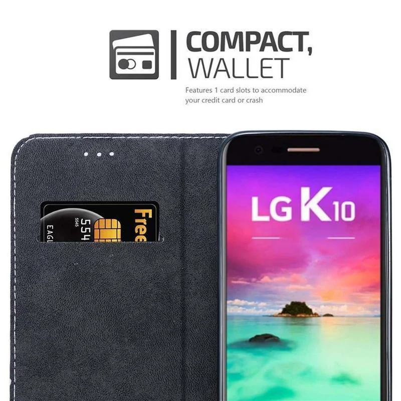 Cadorabo Hülle kompatibel mit LG K10 2017 Schutzhülle mit Magnetverschluss, Standfunktion und Kartenfach