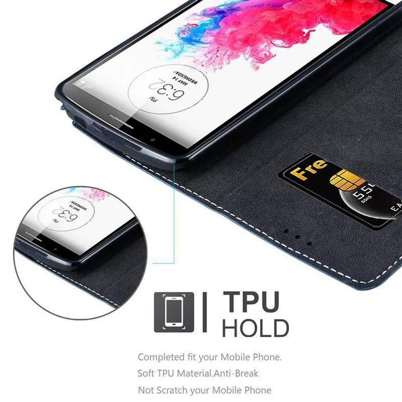Cadorabo Hülle kompatibel mit LG G3 Schutzhülle mit Magnetverschluss, Standfunktion und Kartenfach