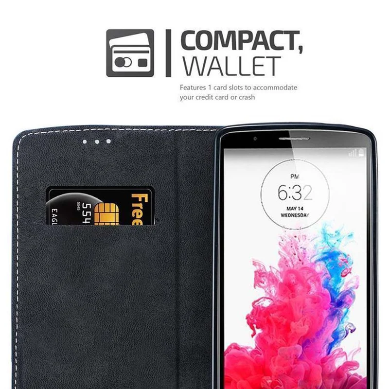 Cadorabo Hülle kompatibel mit LG G3 Schutzhülle mit Magnetverschluss, Standfunktion und Kartenfach
