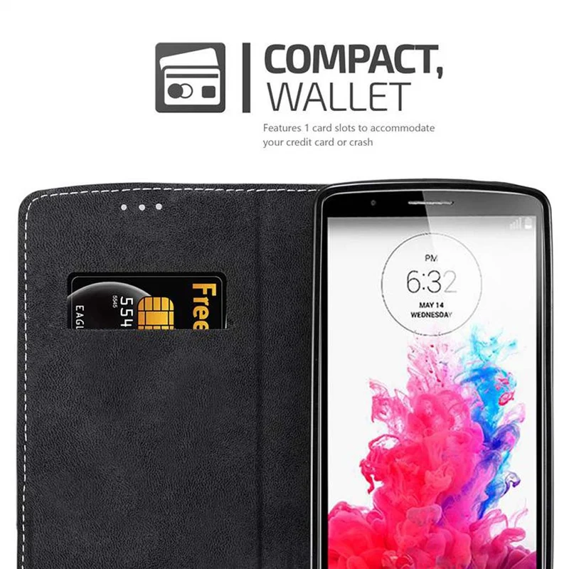 Cadorabo Hülle kompatibel mit LG G3 Schutzhülle mit Magnetverschluss, Standfunktion und Kartenfach