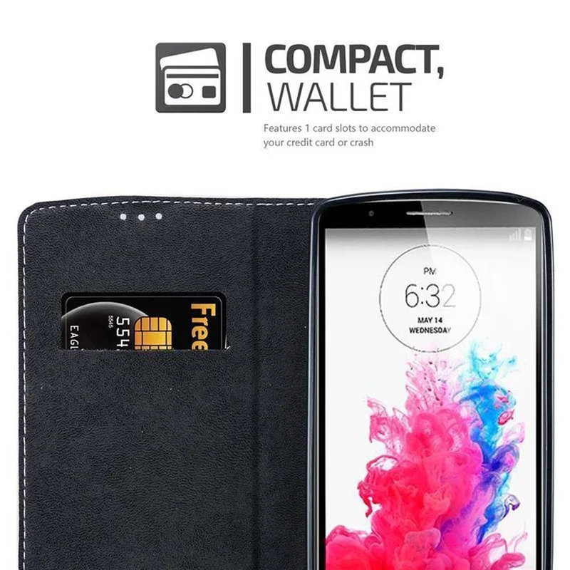 Cadorabo Hülle kompatibel mit LG G3 Schutzhülle mit Magnetverschluss, Standfunktion und Kartenfach