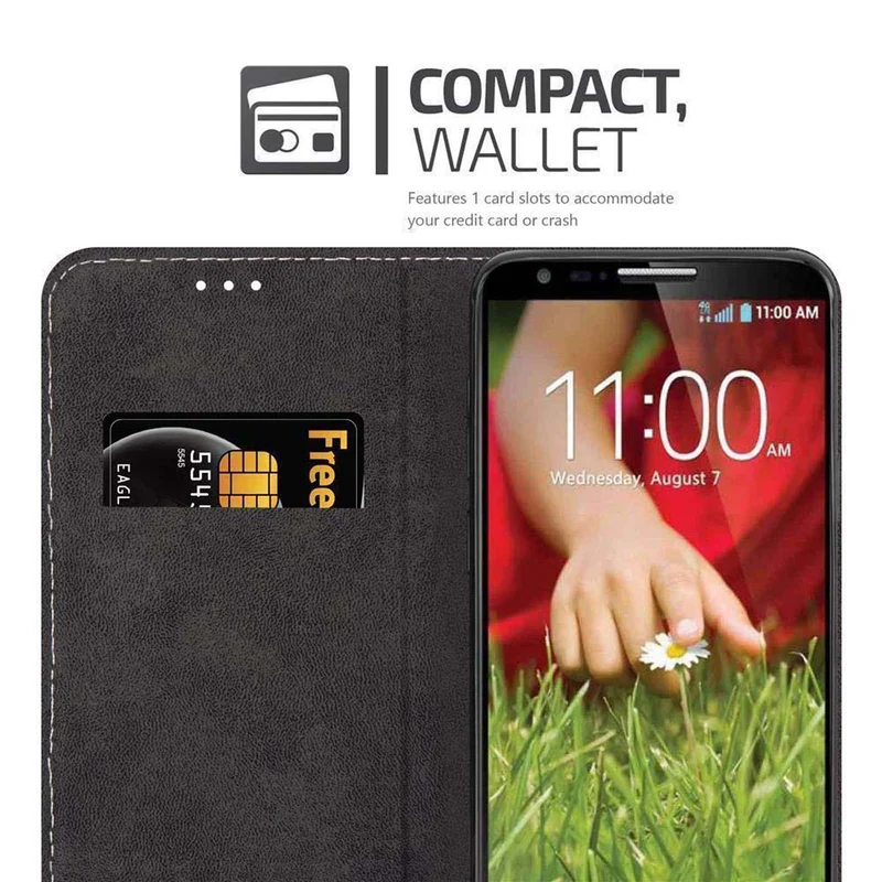 Cadorabo Hülle kompatibel mit LG G2 Schutzhülle mit Magnetverschluss, Standfunktion und Kartenfach