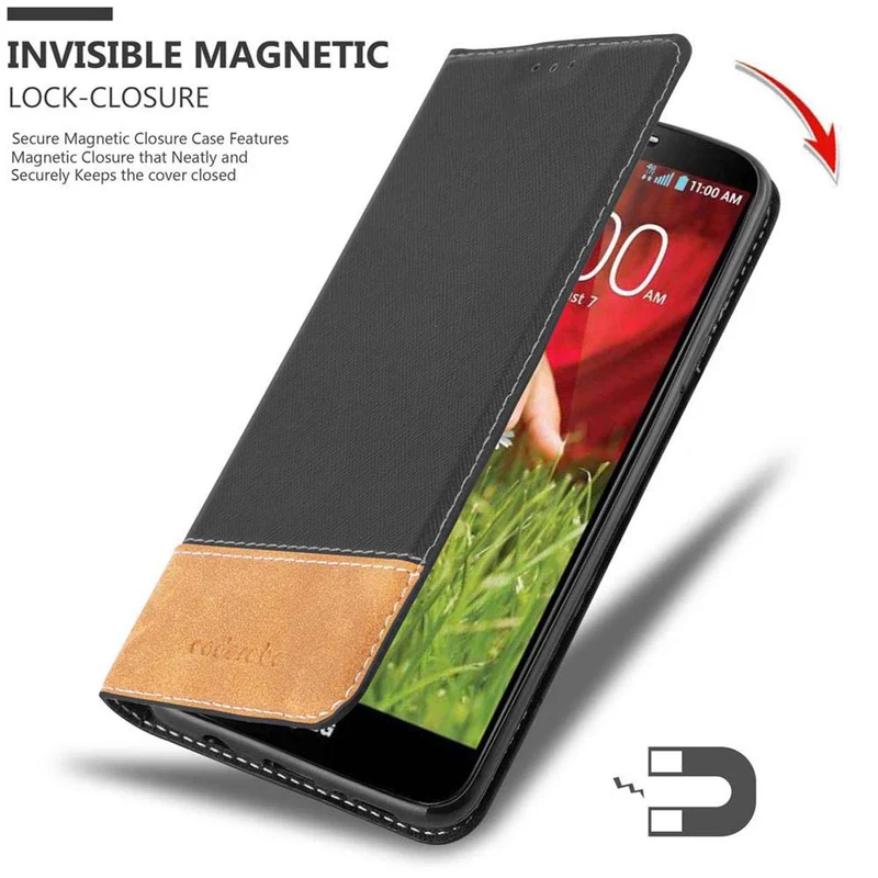 Cadorabo Hülle kompatibel mit LG G2 Schutzhülle mit Magnetverschluss, Standfunktion und Kartenfach