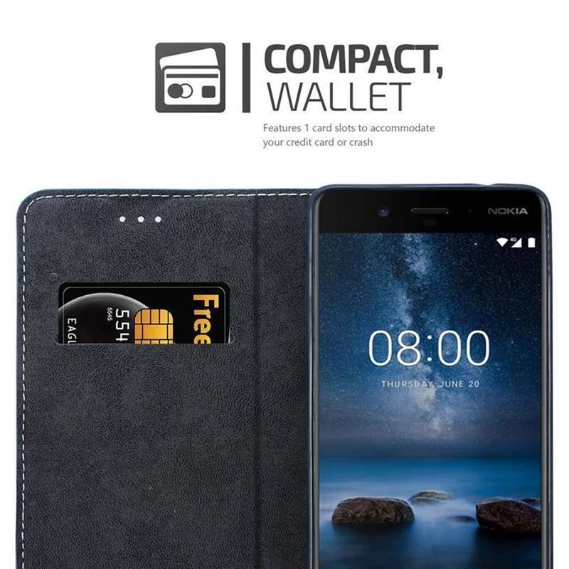 Cadorabo Hülle kompatibel mit Nokia 8 2017 Schutzhülle mit Magnetverschluss, Standfunktion und Kartenfach