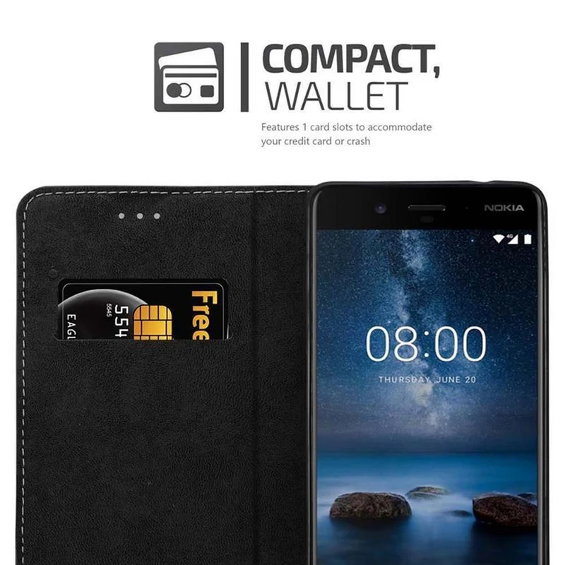 Cadorabo Hülle kompatibel mit Nokia 8 2017 Schutzhülle mit Magnetverschluss, Standfunktion und Kartenfach