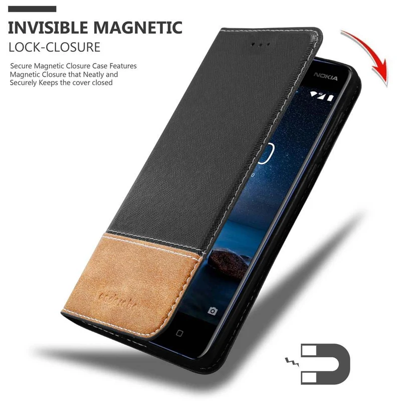 Cadorabo Hülle kompatibel mit Nokia 8 2017 Schutzhülle mit Magnetverschluss, Standfunktion und Kartenfach