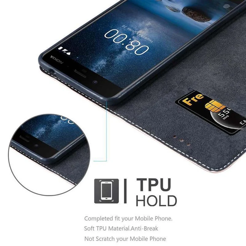Cadorabo Hülle kompatibel mit Nokia 8 2017 Schutzhülle mit Magnetverschluss, Standfunktion und Kartenfach