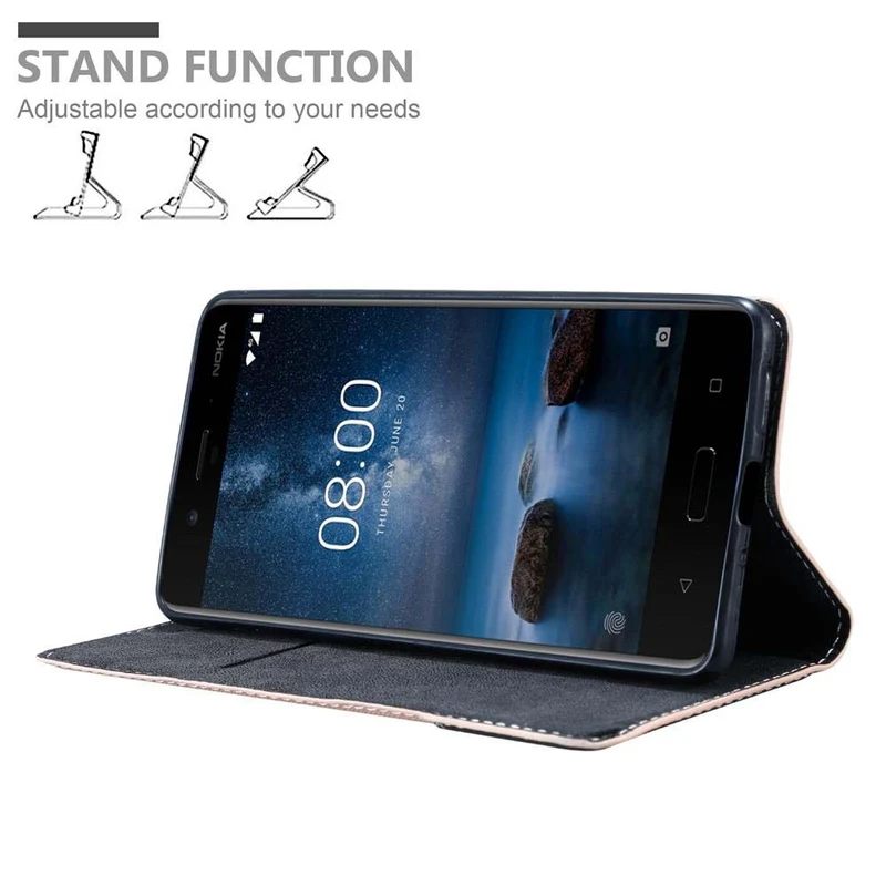 Cadorabo Hülle kompatibel mit Nokia 8 2017 Schutzhülle mit Magnetverschluss, Standfunktion und Kartenfach
