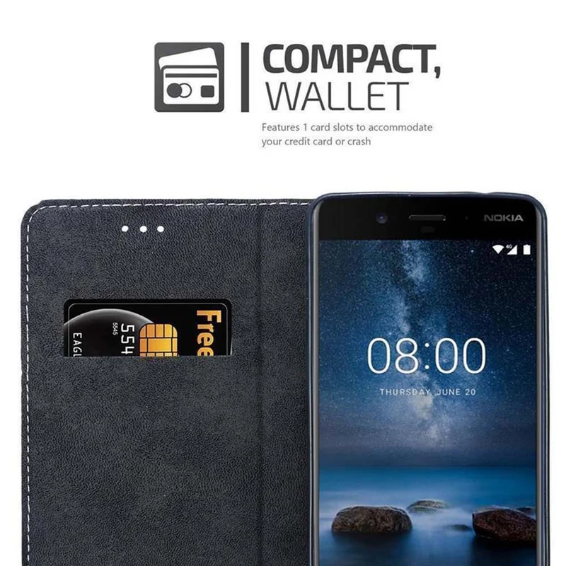 Cadorabo Hülle kompatibel mit Nokia 8 2017 Schutzhülle mit Magnetverschluss, Standfunktion und Kartenfach