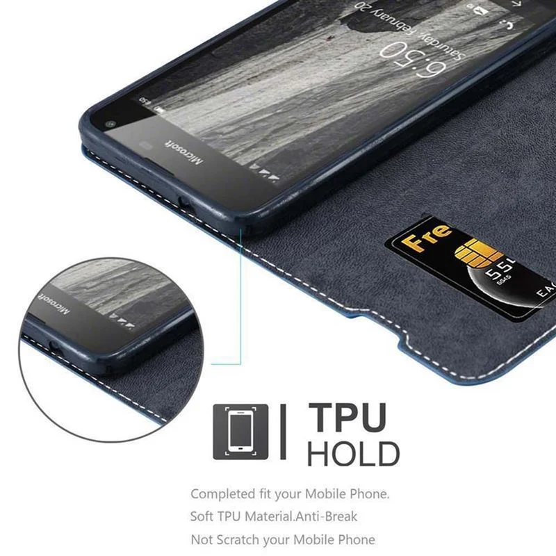 Cadorabo Hülle kompatibel mit Nokia Lumia 650 Schutzhülle mit Magnetverschluss, Standfunktion und Kartenfach